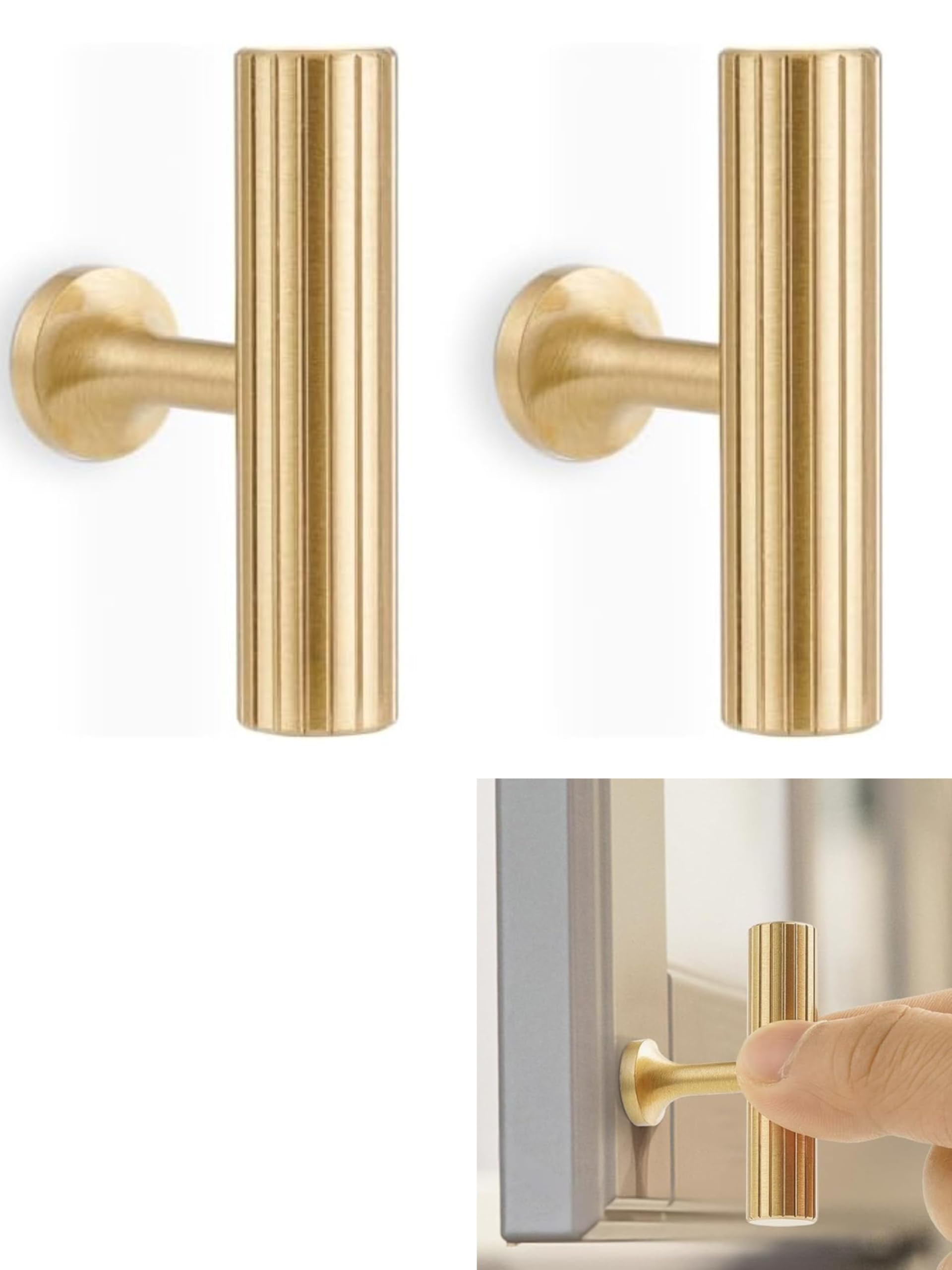 RZDEAL 4pcs Solid Brass Gold Cabinet Pulls, Single Hole T Bar